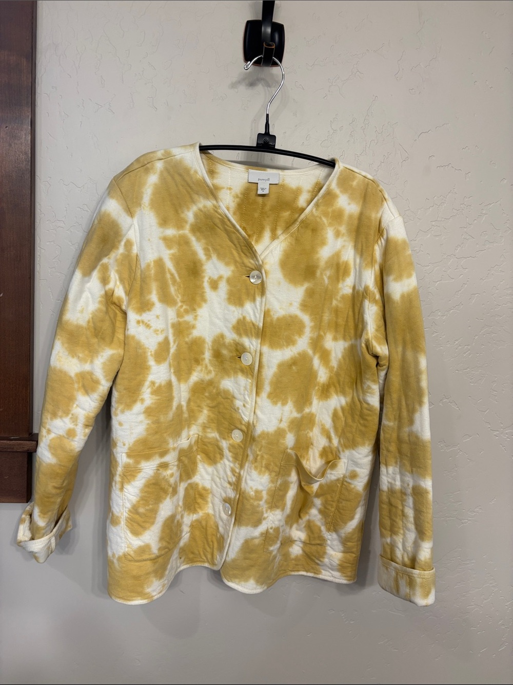 J Jill quilted cotton button cardigan, M yellow